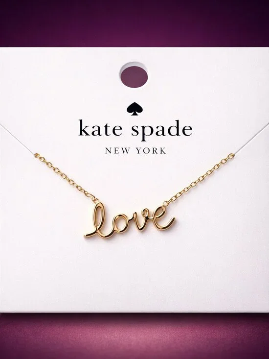 KATE SPADE “Love” Gold Script Necklace | Dainty Minimalist Pendant | Gift Ready - Picture 2 of 4